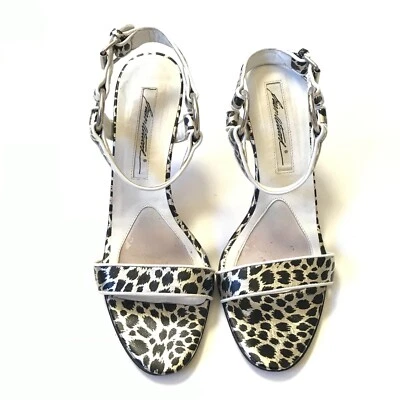 Brian Atwood Maculato Heels Pumps Sandals Womens 36 6 Black Silver Leopard Shoes - Image 1 of 4