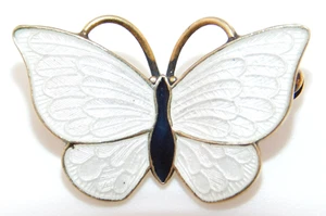VB Volmer Bahner Denmark 925 Sterling Silver White Enamel Butterfly Brooch Pin - Picture 1 of 6