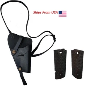 Colt Leather Black Shoulder Holster with U.S WWII M1911 Colt Mag Canvas Pouch - Picture 1 of 4