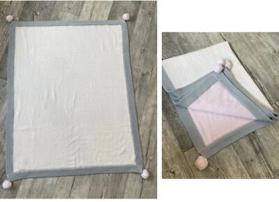 Manta de seguridad Pottery Barn Kids Baby Pom rosa gris algodón tejido 31 X 38 Foto 1 de 4