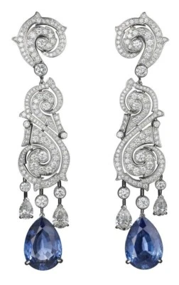 Orecchini di design con zaffiro da laboratorio pera in argento sterling 925 t... - Immagine 1 di 4