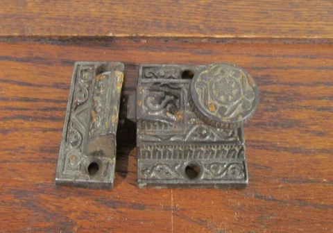 Vtg Large Eastlake Medicine Cabinet Cupboard Door Turn Latch and Catch Keeper Cover