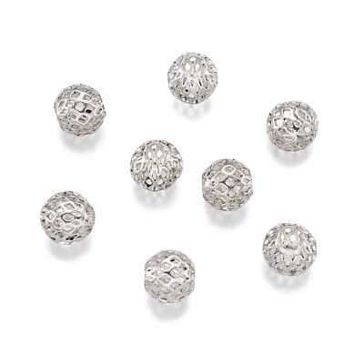 50pcs Brass Filigree Grid Hollow European Beads Large Hole Charms Rondelle 10mm - Image 1 of 4