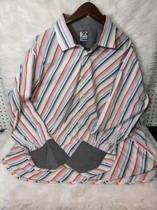 VTG Y2K Raw Blue Nu Realms Mens Shirt 4XL Collar Button Up white Stripe Cuffed - Picture 1 of 10
