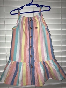 Calvin Klein Jeans Vestito Bambina Multi Righe 4T - Foto 1 di 3