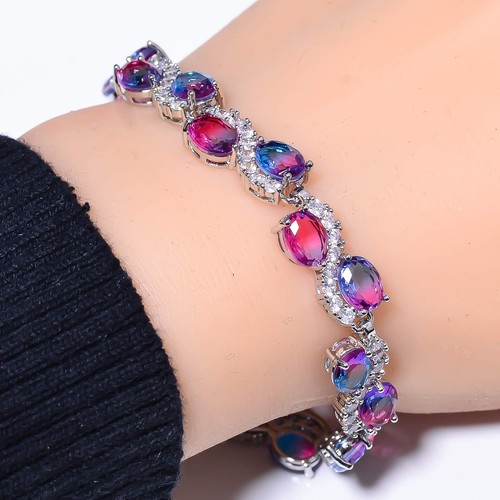 VALENTINO Bracciale Tennis Argento Sterling 925 Tormalina Bicolore e Zirconi 7 99" B970646