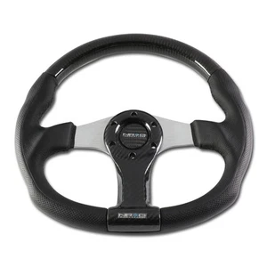 NRG 35cm Black Leather Wet Carbon Fiber Silver Spokes Steering Wheel ST-013CFSL - Picture 1 of 5