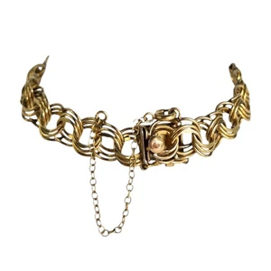 Vintage 1/20 12k G.F. Gold Filled Double Link Charm 7" Bracelet Mark HCG Safety - Picture 1 of 12