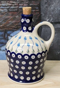 Polish Pottery Boleslawiec Cider Whiskey Jug 7.5” Pitcher Cork Hand Made Flower - Picture 1 of 12