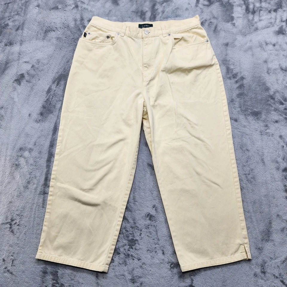Pantalones de mezclilla Ralph Lauren vintage años 90 para mujer 12 amarillos tiro alto recortados capri cónicos Foto 1 de 4