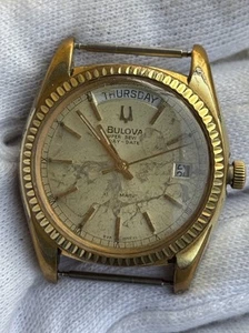 Vintage Bulova Super Seville Day Date Gold Plated President Watch Need Service - Picture 1 of 14