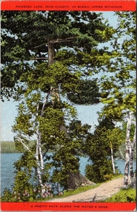 Pretty Path PICKEREL LAKE Michigan Mi c1958 Leinen Postkarte - Bild 1 von 2