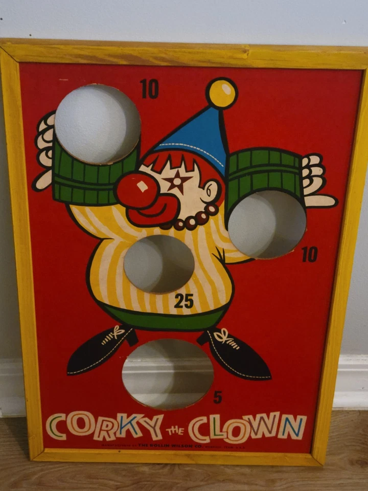 Corky el payaso vintage bolsa de frijoles / juego agujero de maíz años 50 Foto 1 de 4