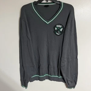 Harry Potter Slytherin Sweater Gray Green V-Neck Pullover Top Size XL Academia - Picture 1 of 9