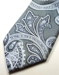 ENRO handgefertigte Herrenkrawatte aus 100 % Seide 61 Zoll lang blau grau weiß Paisley NEU - Bild 1 von 5