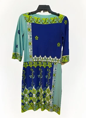 Vestido Donna Morgan Mujer Talla 2 Azul Manga 3/4 Cuello Barco Floral Geométrico Foto 1 de 4