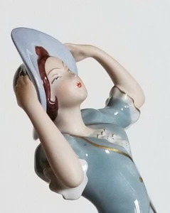 Vintage CZECH ROYAL DUX PORCELAIN large ART DECO FIGURINE ~ Woman w Bobbed Hair - Picture 1 of 12