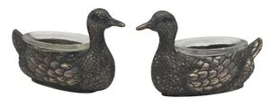 VINTAGE Pair of Heavy Sterling Silver / Glass DUCK Open Salt Cellars - Picture 1 of 5
