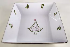 St. Nicholas Square Tis The Season Christmas Bowl 10 5/8 X 3.5 White Silver Trim - Picture 1 of 11