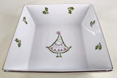 St. Nicholas Square Serving Bowl Tis The Season Christmas White Silver Trim - Image 1 of 4