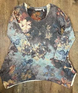 Weiche Umrandung Strickpullover Petite Extra Small Blumen braun rostblau Herbst - Bild 1 von 9
