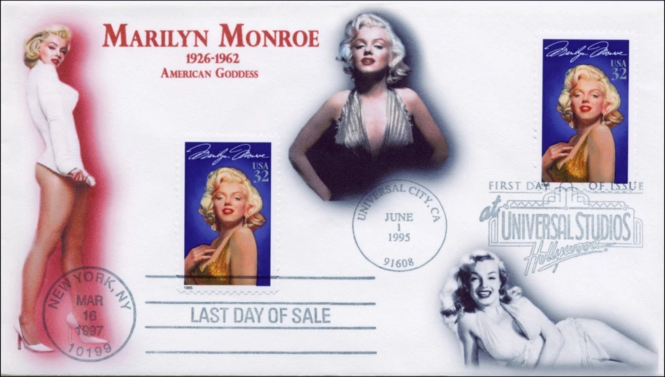 AO-2967-1,1995, Marilyn Monroe, BW Pictorial Postmark,  Add On Cachet, First and - Image 1 of 1