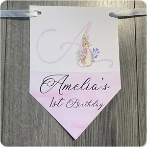 Personalised Peter Rabbit Birthday Bunting Banner 1st 2nd Kids Child - Picture 1 of 4