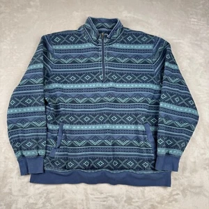 LL Bean 1/4 Zip Sweater Mens XL Reg Cotton Blend Blue Southwest Aztec Pullover - Picture 1 of 7