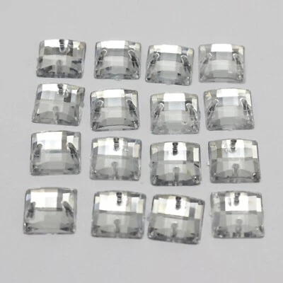 200 Clear Flatback Acrylic Square Sewing Rhinestone Gems 10mm Sew On beads - Image 1 of 4