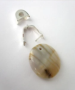 Exchange System for Front Drilled Stones 925 Silver + Pendant Petrified Wood - Picture 1 of 10