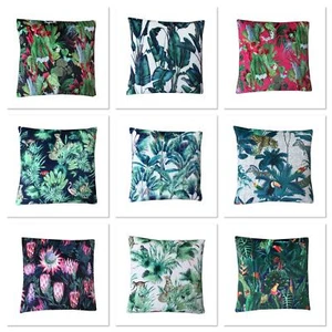 Exotic Tropical Botanical Jungle Velvet cushion covers double sided handmade 17" - Picture 1 of 17
