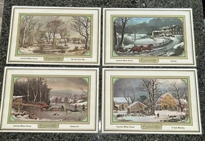 Currier & Ives American Winter Scenes Laminated Placemats 17.5”x12” (set of 4) - Picture 1 of 11