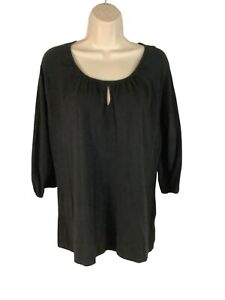 JMS Black 1X Blouse 3/4 Sleeve Pullover Round Keyhole Neck (16W) Just My Size,