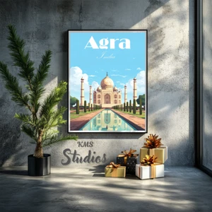Agra Taj Mahal Retro Reise Gerahmtes Poster Leinwanddruck Bild Wohndeko - Bild 1 von 7