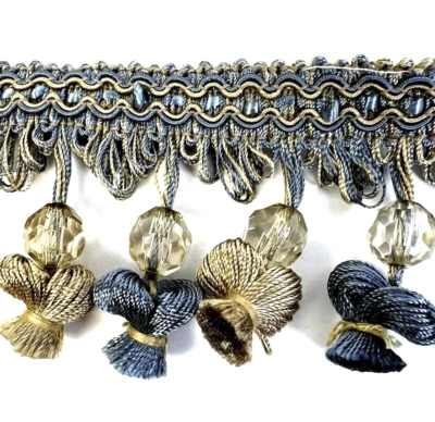 Borla de cebolla y cuentas azul topo 1 1/3 YD decoración del hogar adorno coser Foto 1 de 4