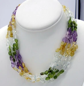 Estate Sterling Silver Bright Citrine Peridot Rock Crystal Bead Torsade Necklace - Picture 1 of 5