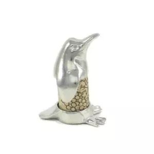 Pingüino de peltre pájaro corcho escritorio mascota regalo empaquetado exhibición de recuerdo - Imagen 1 de 3