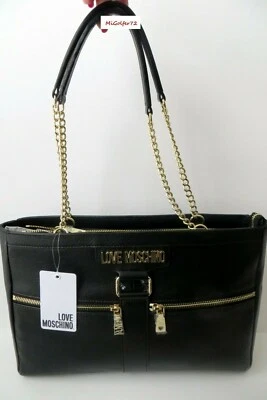 LOVE MOSCHINO Milano NWT Large BORSA Bag - Nat Grain Leather- Black - MSRP $349  - Image 1 of 4