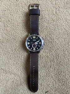 Fossil Nate JR1475 Men's Black Leather Analog Black Dial Quartz Watch - Picture 1 of 7