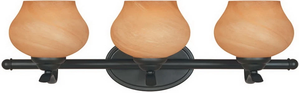 Bronce bruñido y vidrio de alabastro teñido de té baño de 3 luces $180 Foto 1 de 1