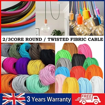 2/3 Core Twisted Round Braided Fabric Cables Vintage Coloured Wire Lamp Flexible - Image 1 of 4