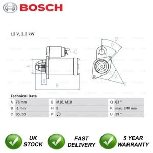 Starter Motor Bosch Fits Volvo XC90 V70 S60 XC70 S80 2.4 CDi D #1 - Picture 1 of 4