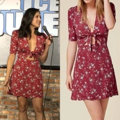 Reformation Grace Floral Cut Out Mini Dress in Red Viscose 2 - Image 1 of 4