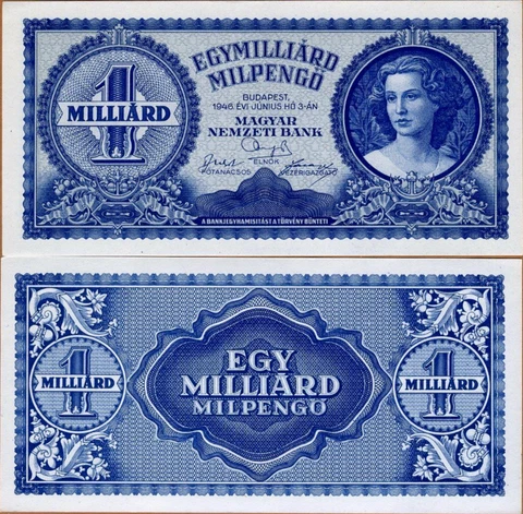 Hungary 1,000,000,000,000,000 1 Quadrillion pengo banknote XF 1946 P-131 Cover