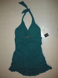 Profile Gottex Teal Unchain My Heart 1 Pc Halter Underwire Swimdress Sz 12 NWT - Picture 1 of 2