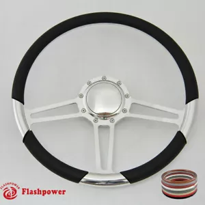 15.5" Polished Billet Steering Wheel Black Half Wrap Firebird Chevy - Picture 1 of 10