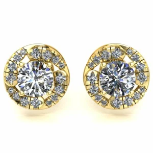 Genuine 0.50ctw Round Cut Diamond Ladies Solitaire Halo Stud Earrings 10K Gold - Picture 1 of 8