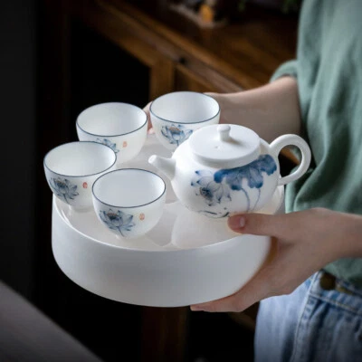 Juego de té chino Fat Mutton Jade porcelana tetera taza pintada a mano bandeja de té nuevo Foto 1 de 4