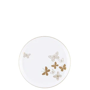 6" Round Plastic White Dinner Plates Fancy Disposable Gold Butterfly 10pcs - Picture 1 of 5