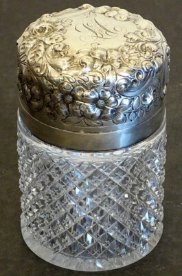 Jarro de cômoda antigo de 1800 GORHAM PRATA ESTERLINA E VIDRO CORTADO sais de banho - Imagem 1 de 4